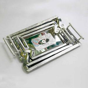 Silvery Rectangle Large Iron Trays Set of 3Pcs