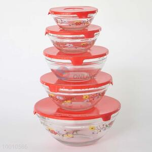 Wholesale 5pcs Flower Print Glass Bowl