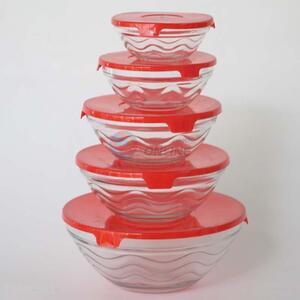 Wholesale 5pcs Stripe Glass Bowl with Red Cover