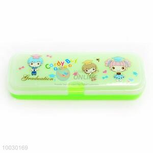 Beautiful Girls Pattern Green Transparent Plastic Pencil Box