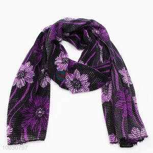 Wholesale Cheap Price Purple Flower Dacron and Spandex Scarf