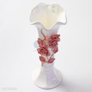 24.5cm Hot Sale Handmade Ceramic Crafts Vase with Three-dimensional Flowers Pattern