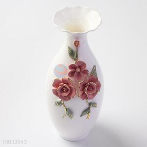 25cm Popular Handmade Ceramic Crafts Vase with Three-dimensional Flowers Pattern