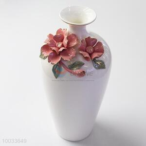 30cm High Quality Handmade Ceramic Crafts Vase with Three-dimensional Flowers Pattern