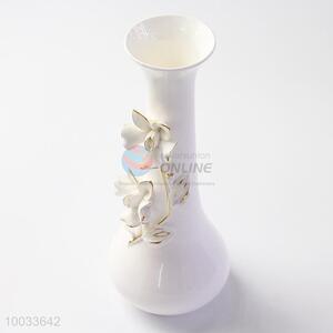 24cm White Handmade Ceramic Crafts Vase with Three-dimensional Flowers Pattern