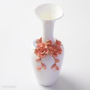 25cm Wholesale Handmade Ceramic Crafts Vase with Three-dimensional Flowers Pattern