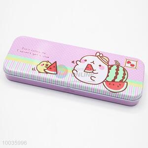 Light Purple 21*7.5*2.5CM Double Layers Iron Pencil Box with Cartoon Pattern