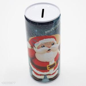 Hot Sale Kids Iron Money Box Shaped in cylinder with Santa Claus Pattern