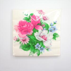 Red Peony Flower Pattern Square Napkin