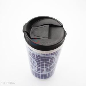 High Quality Blue Grid PP+PS Double Wall Auto Mug/Travel Mug