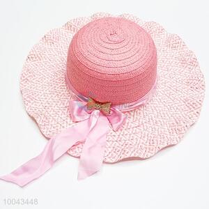 Pink straw hat/brim sun beach hat for women