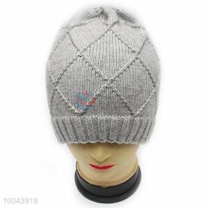 Grey Grid Pattern Cashmere&Acrylic Fiber Women Hat