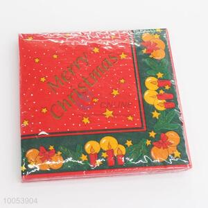 16.5*16.5CM Disposable Eco-friendly Three-ply Paper Napkins with Merry Christmas Printed Pattern for Home Use
