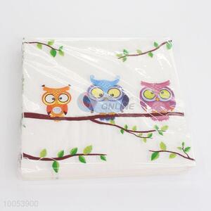 High Quality 16.5*16.5CM Disposable Eco-friendly Three-ply Paper Napkins with Owls Printed Pattern