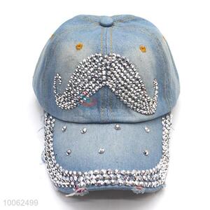 Fashion diamond-studded cowboy hat baseball hat peak cap distressed denim washed denim sun-shade hat for outdoor recreational sports