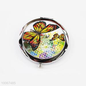 Butterfly Round Foldable Pocket Mirror with Metal Border