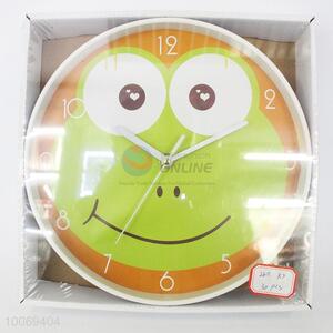 Round plastic wall clock with frog pattern