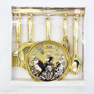 Gold tableware shaped plastic wall clock