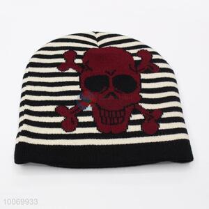 Hot Sale Knitted Cap with Skull Pattern, Acrylic Beanie Hat