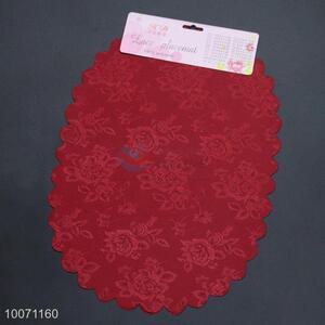 Red Oval Printed Fancy Cloth Lace Placemat