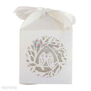 White Art Craft Gift Box Candy Box With Silk Ribbon
