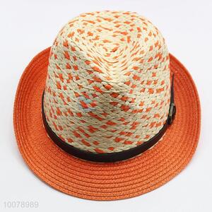 Orange floppy panama style paper hats sun hat