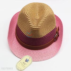 Women pink sun hat paper panama hat for uv-protection