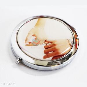 Hand in Hand Round Foldable Pocket Epoxy Sticker Mirror/Makeup Mirror