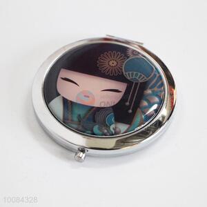 Japanese Doll Round Foldable Pocket Epoxy Sticker Mirror/Makeup Mirror