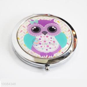 Purple Owl Round Foldable Pocket Epoxy Sticker Mirror/Makeup Mirror