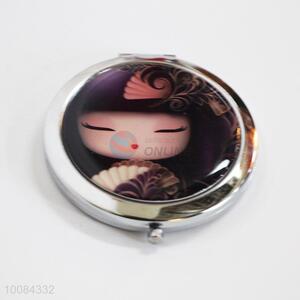 Purple Doll Round Foldable Pocket Epoxy Sticker Mirror/Makeup Mirror