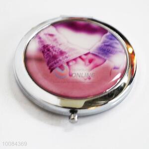 Hand in Hand Round Foldable Pocket Epoxy Sticker Mirror/Makeup Mirror