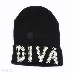 Letter Printed Polyester Knitted Hat/Cap With Diamonds