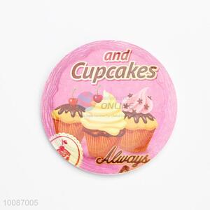 Cupcakes Pink Round Ceramic Fridge Magnet