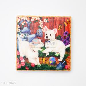 White Dog Vintage Square Ceramic Fridge Magnet