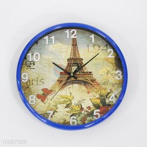 Blue edge round plastic wall clock