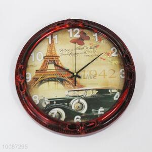 Good quality Eiffel Tower pattern round plastic wall clock