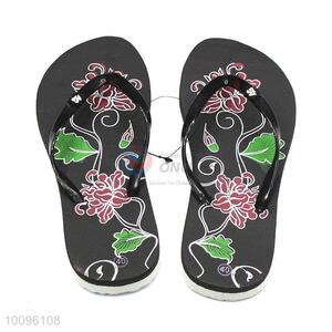 Factory direct black printing slipper lady flat flip flops