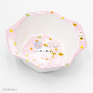 Octagon Shape Cartoon Rabbit Pink Rice Bowl