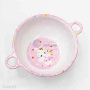 Pink Cartoon Rabbit Rice Soup Bowl with Handle