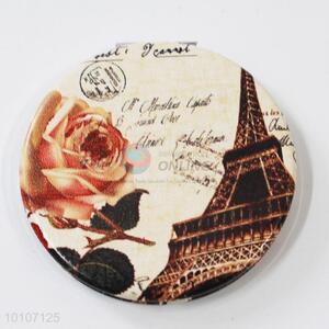 Vintage Tower and Rose Pattern Round Pocket Make-up Mirror