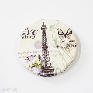 Beige Building Pattern Round Pocket Make-up Mirror