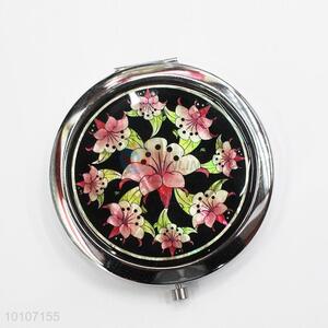 Pink Petunia Round Pocket Cosmetic Mirror