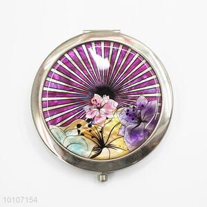 Colorful Flowers Pattern Round Pocket Cosmetic Mirror