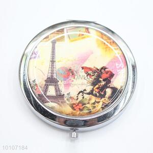 Tower and Hero Pattern Round Metal Pocket Makeup Mirror