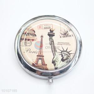 Exquisite Eiffel Tower Pattern Round Metal Pocket Makeup Mirror