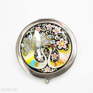 Colorful Peacock Pattern Round Shape Pocket Makeup Mirror