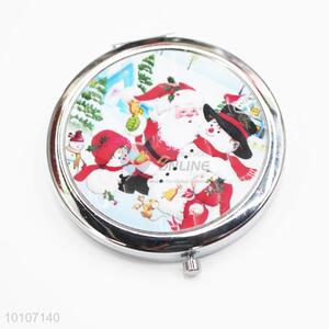 Cartoon Snowman Pattern Round Pocket Cosmetic Mirror