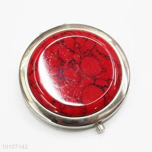 Red Stone Pattern Round Metal Pocket Cosmetic Mirror