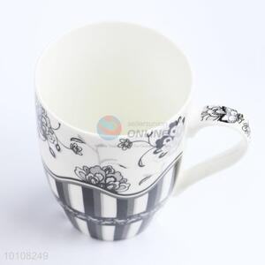 Vintage black flowers printed ceramic coffee mug